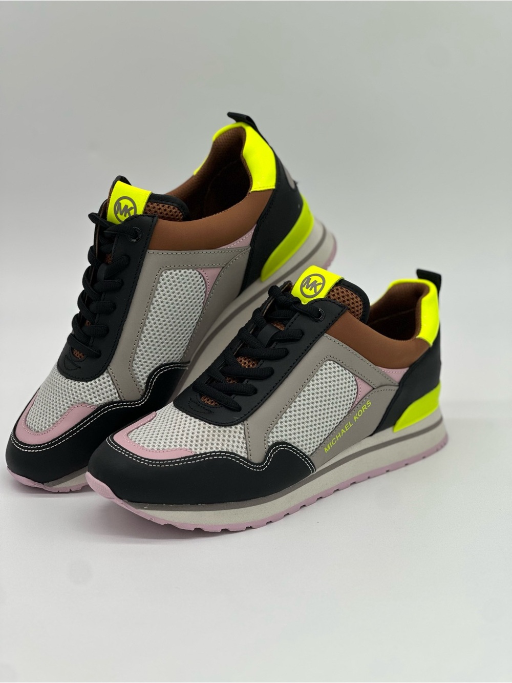 Michael Kors Women's Multi-Panel Sneakers - Black, Pink, Neon Yellow